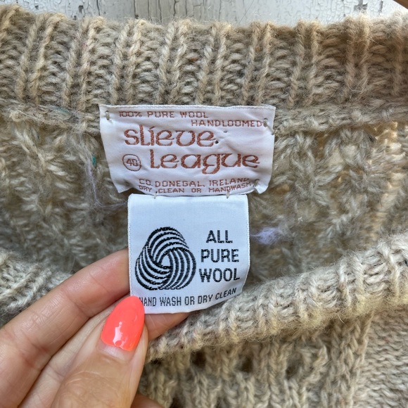 Irish wool vintage fisherman sweater in oatmeal - Picture 2 of 6